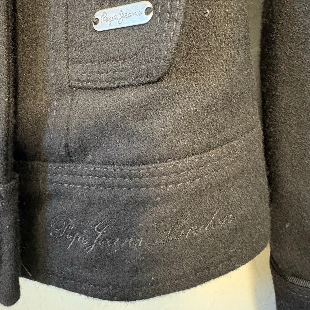 Pepe Jeans London Double Breasted Black Wool Blend Military Pea Coat Jacket XS - Picture 9 of 16